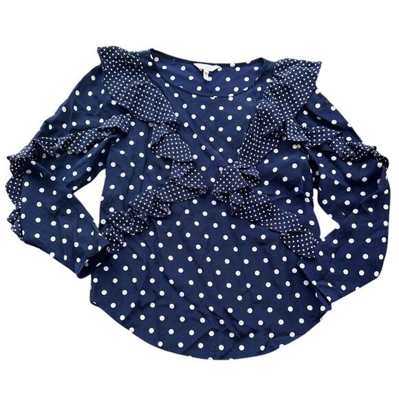 Rebecca Taylor Long-Sleeve Ruffle Polka Dot 100% Silk Blouse size 0 - Picture 4 of 9